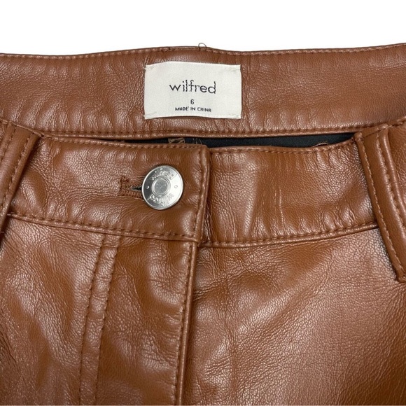 WILFRED x ARITZIA The Melina Pant High Waisted Vegan Leather Cognac Brown {P36} - Picture 5 of 12
